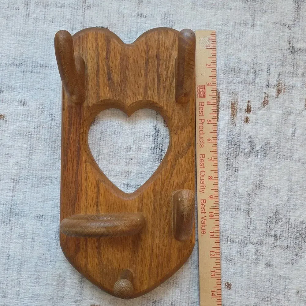 Vintage Heart-Shaped Wooden Wall Hook Cottage Core Nostalgia 80s 90s